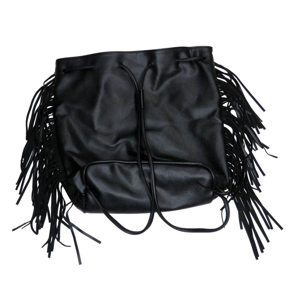 Y2k Victoria’s Secret Black Faux Leather Drawstring Tassel Backpack - Picture 8 of 12